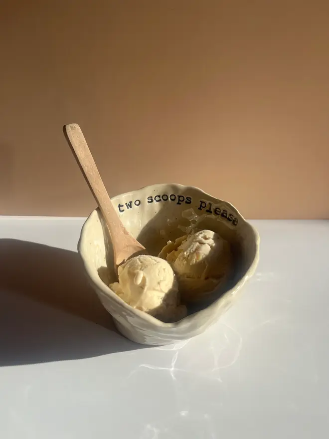 'Two Scoops Please' Small Bowl, with ice cream and spoon. 