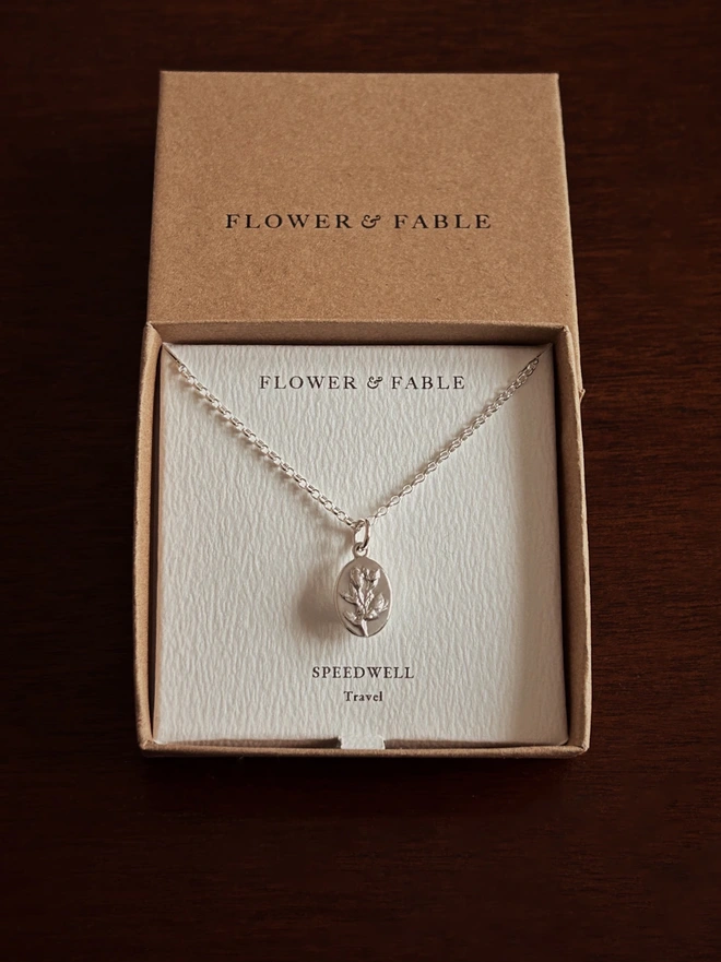 Speedwell Medal Charm with Belcher Chain ~ Sterling Silver