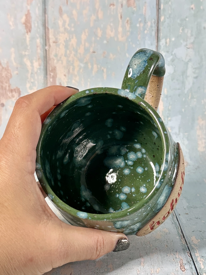Green Christmas Ho ho ho Mug, Handmade Ceramic Cup 