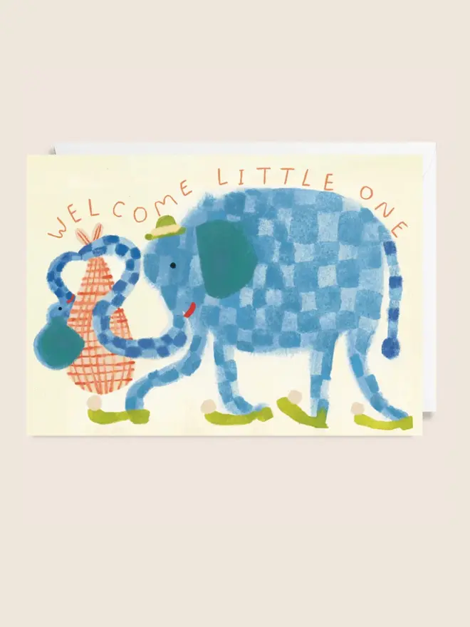 'Baby Elephant' New Baby Card, against a white background. 