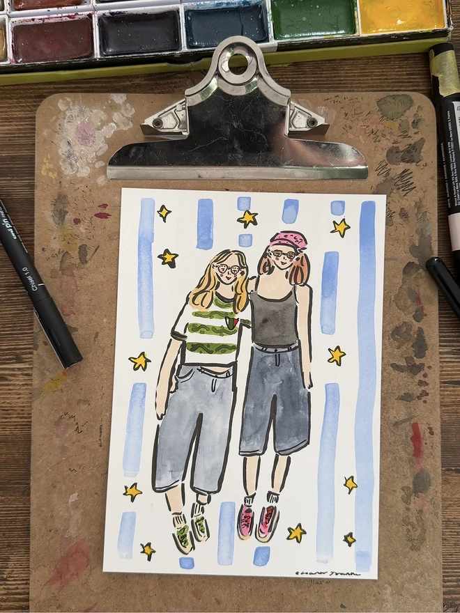 Portrait friends at party colourful trendy fashion portrait A5 A4