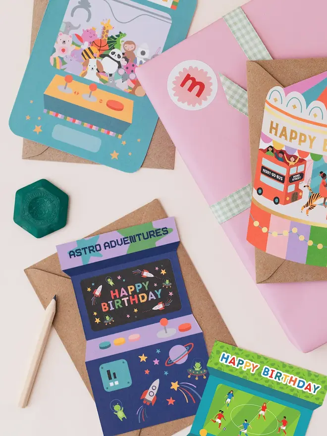 Astro Adventures Arcade Shape Birthday Card