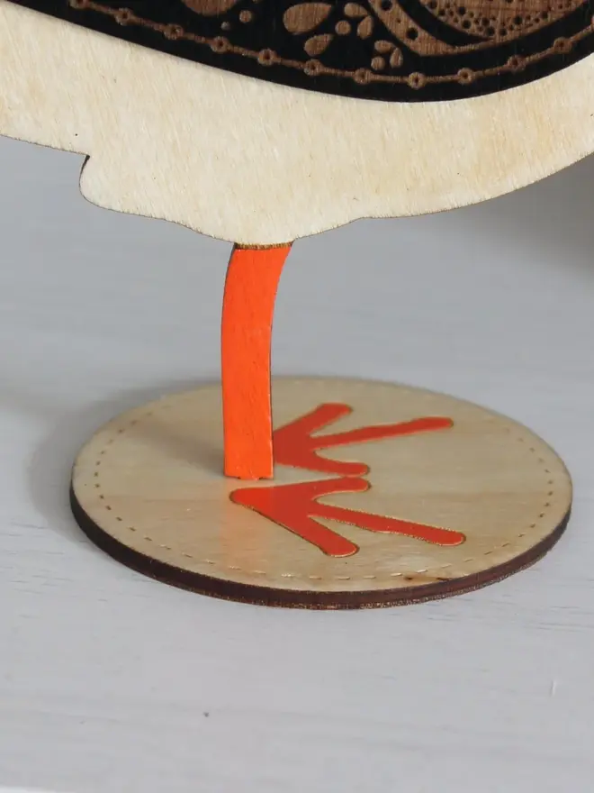 Standing Wooden Oyster Catcher, wooden bird decoration standing on a platform. 