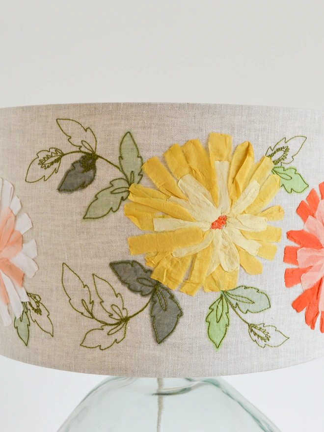 Pink Floral Embroidered Lampshade