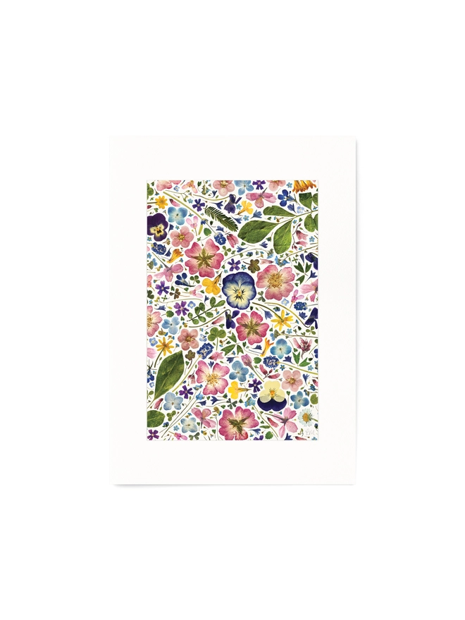 A4 Pressed Flowers Art Print on a natural light background.