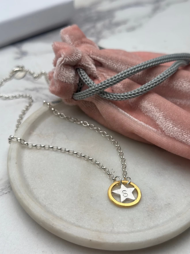 sterling silver and gold plate star charm on sterling silver chain