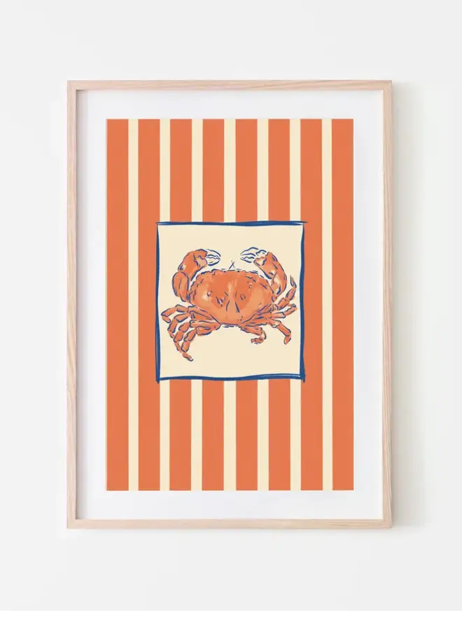 Crab stripe art print on a white background. 
