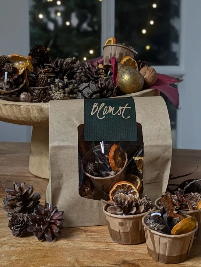 tray of pine cone fire starters