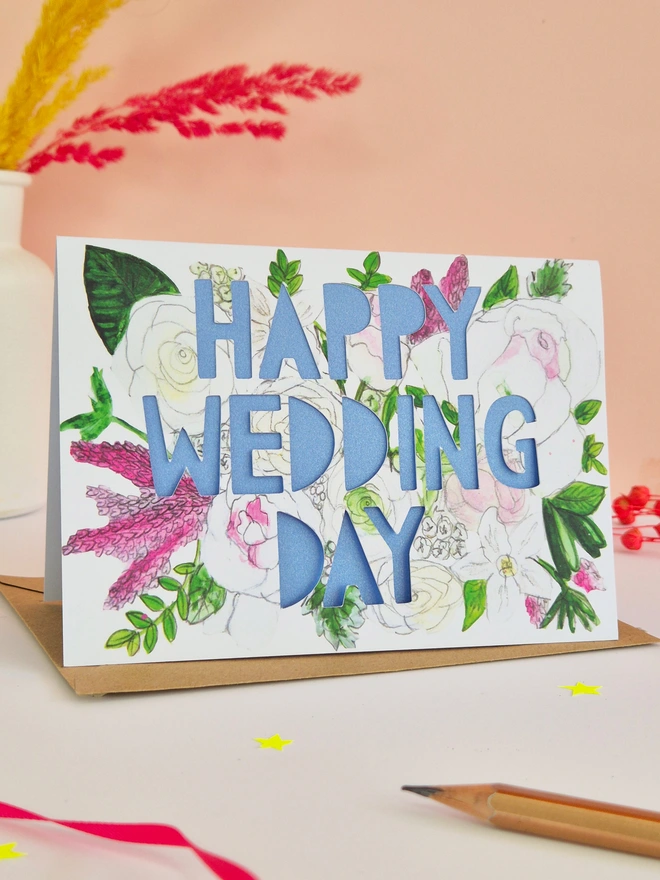 happy wedding day paper cut card
