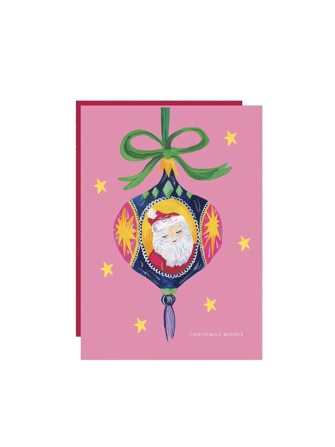 'Christmas Wishes', Bauble Santa Christmas Card