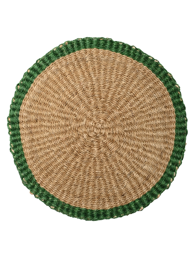 brown and green woven sisal placemat