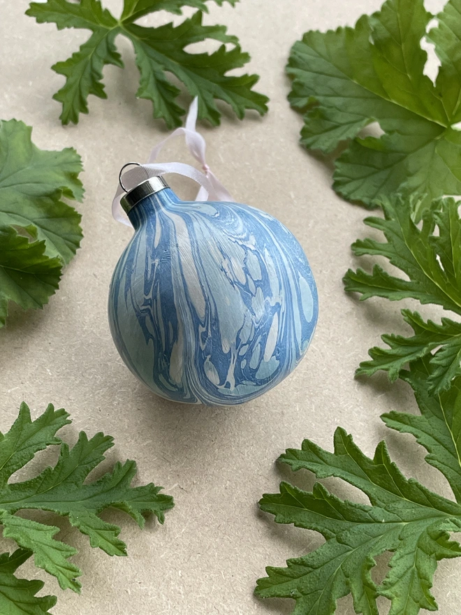 Small ceramic hand-marbled round bauble