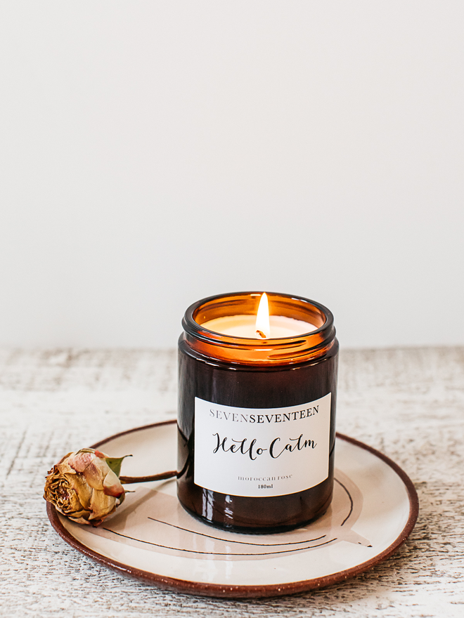Hello Calm moroccan rose vegan scented candle
