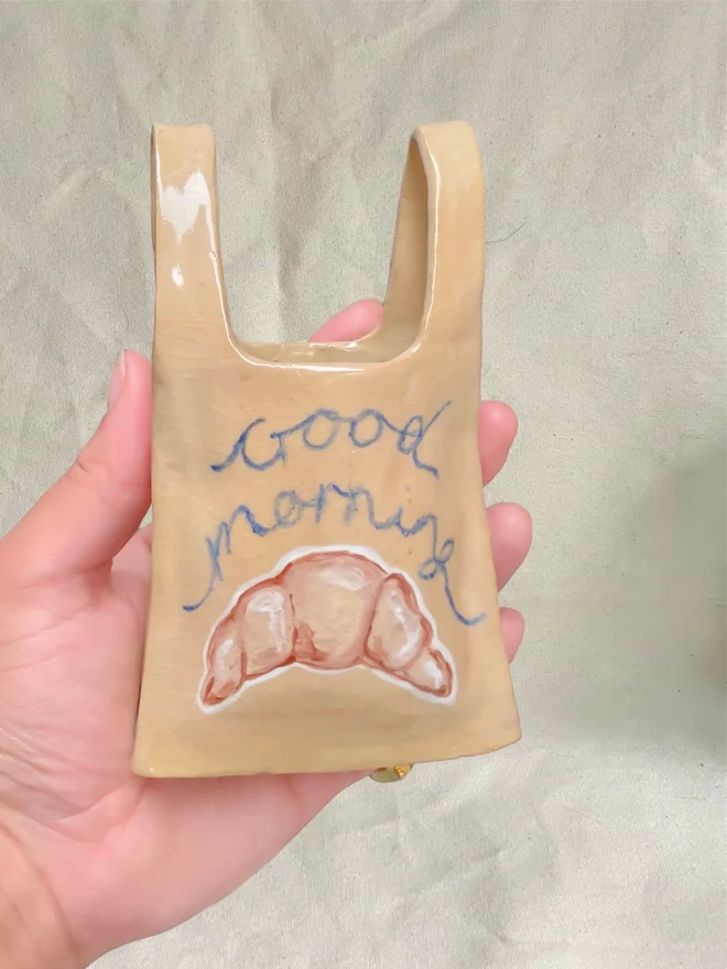 Ceramic Tote Bag, Croissant Design