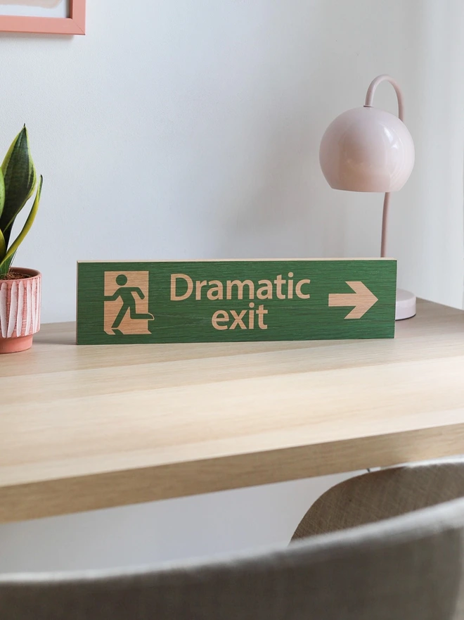 Dramatic Exit Solid Oak Solid Oak Shelf Sign Green