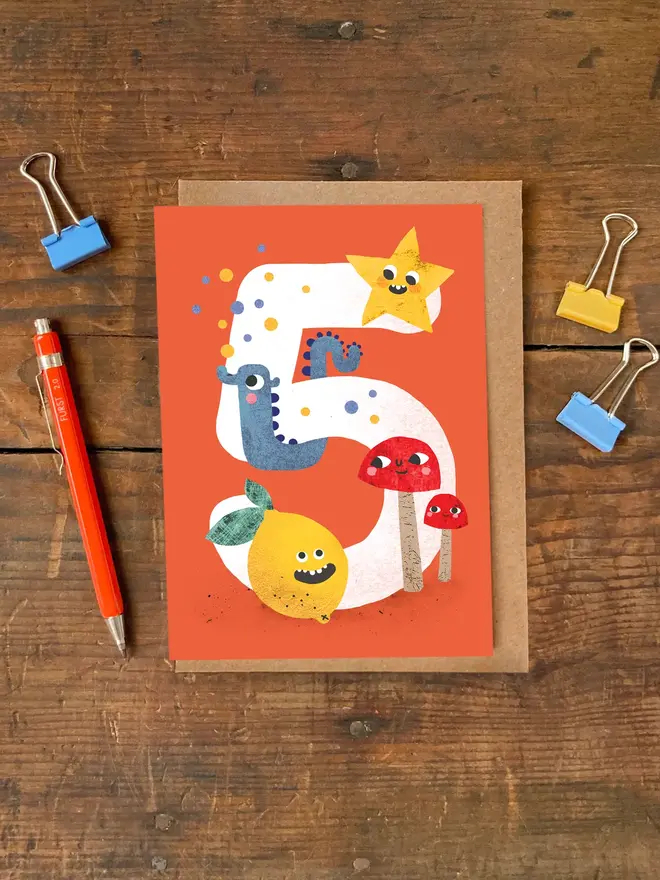 crazy critters 5th birthday card