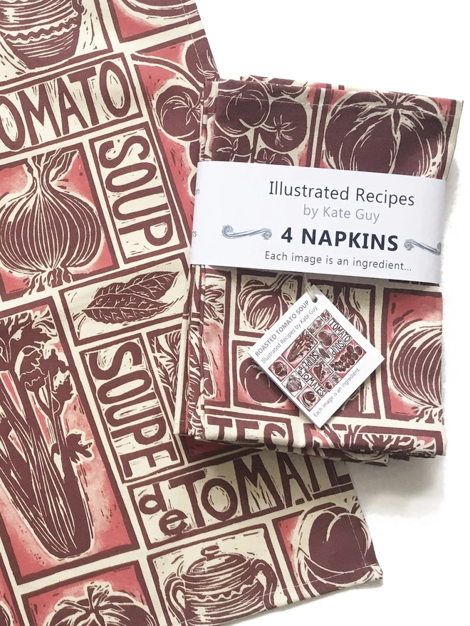Tomato Soup Illustrated Recipe Organic Napkins (Set Of 4)