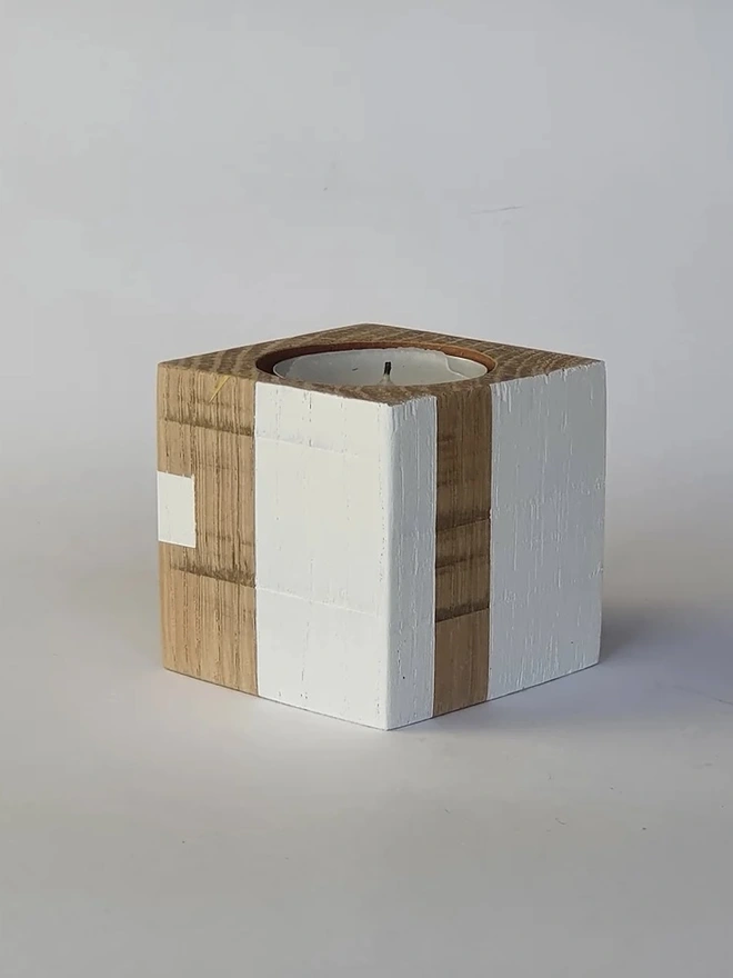 Small Stripe Design Wooden Cube Candle