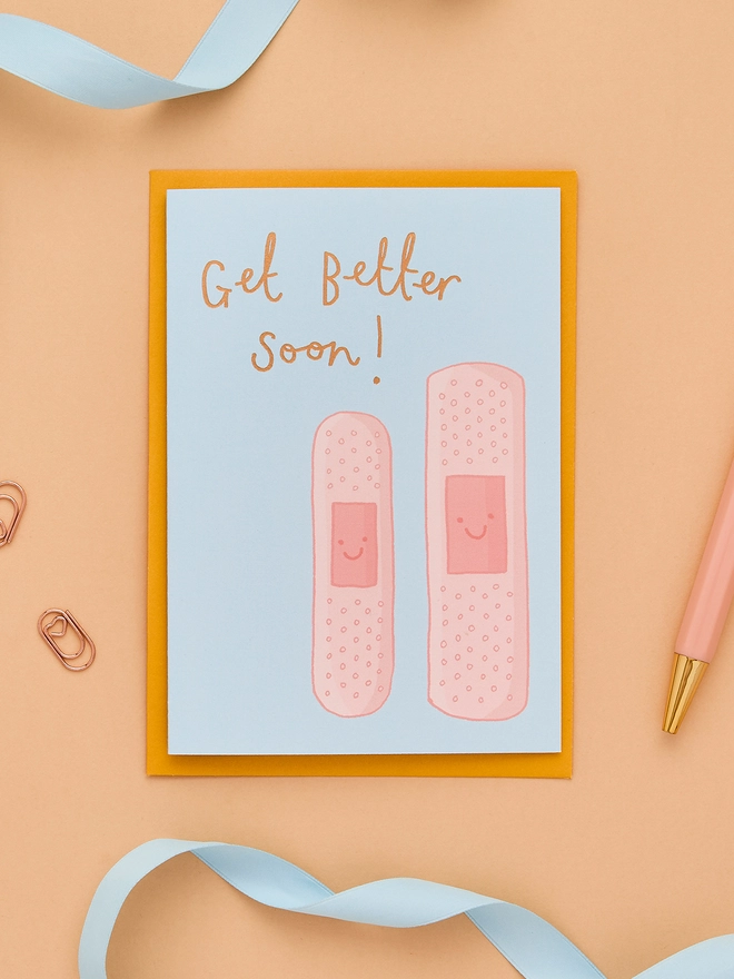 Get Better Soon Card Featuring Two Friendly Plasters