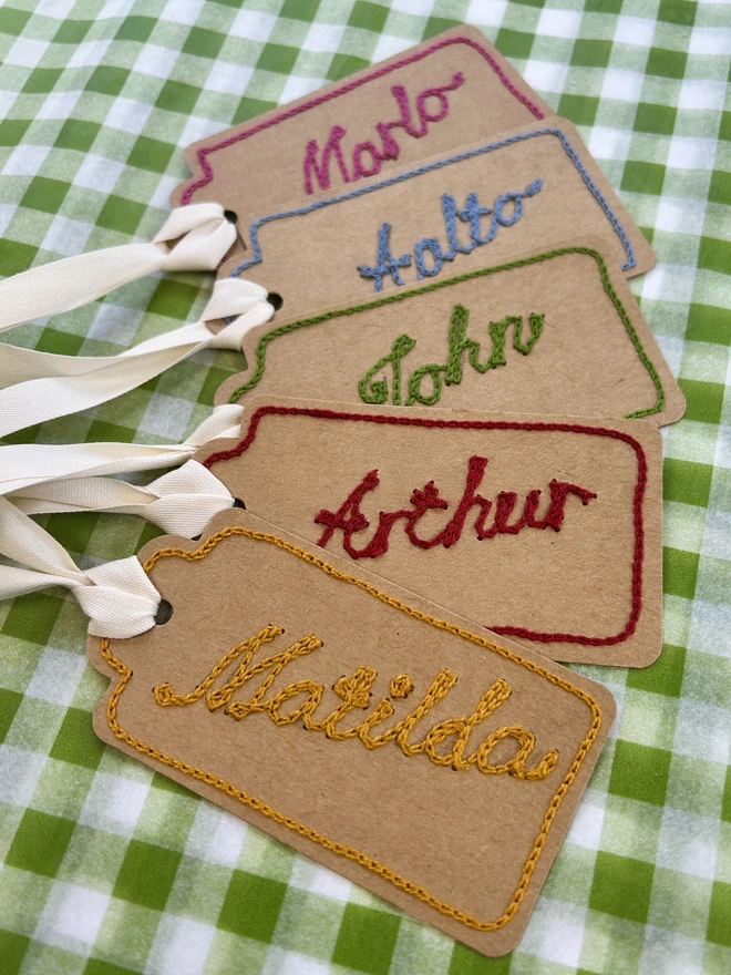 Individual Personalised Embroidered Gift Tags
