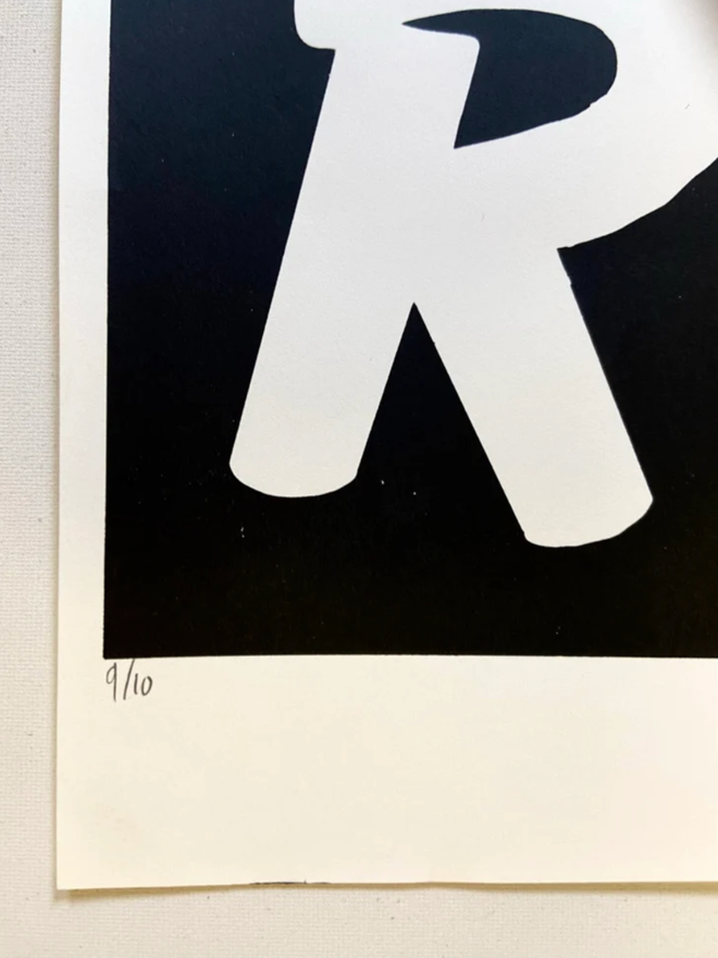 Rhythm Print. The bottom left corner of the print, which shows ‘9/10’, indicating this product is part of a limited run of 10 prints.
