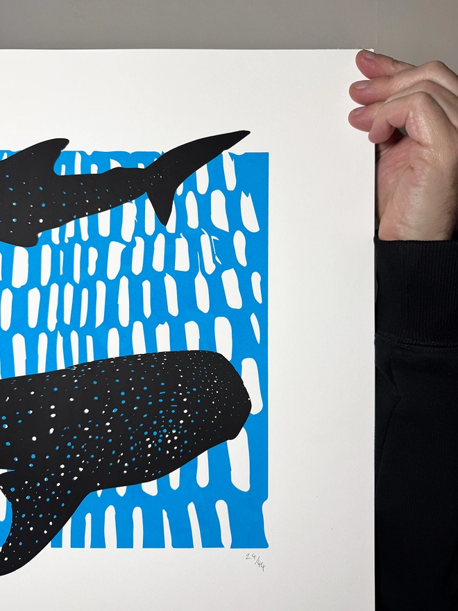 Whale Sharks_Large A2 Screen Print_Holly and Co_top right