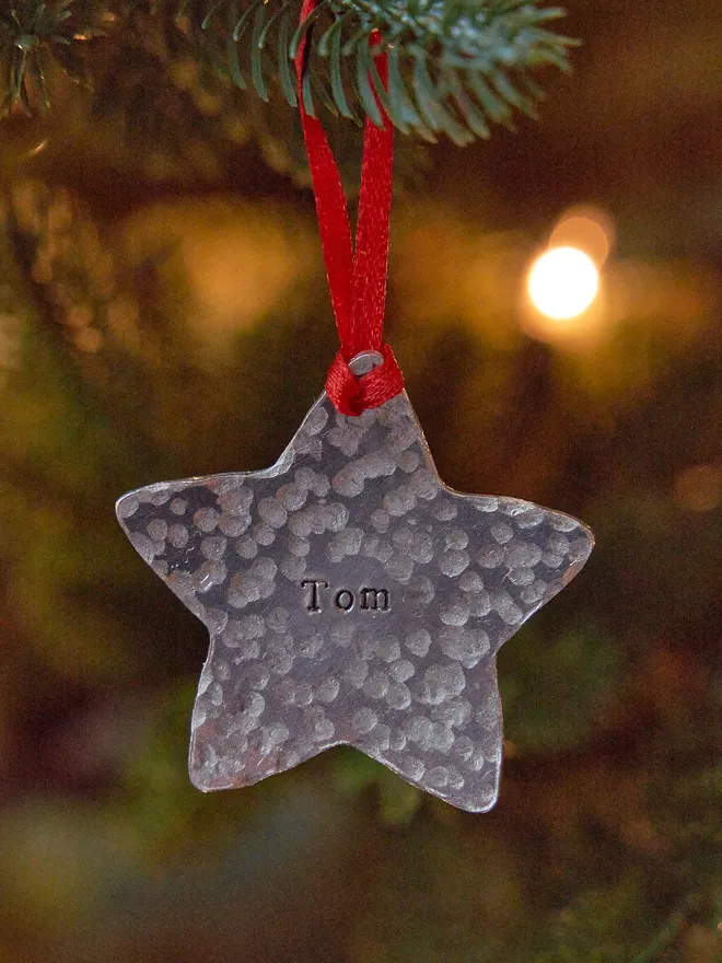 Personalised star Christmas tree decoration