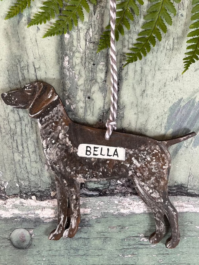 dog portrait custom hanging keepsake. a german pointer dog hanging decoration.
