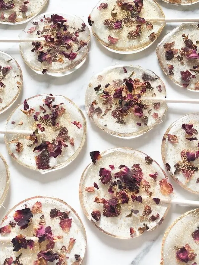 Large Round Clear Rose Petal Lollipops (Pack Of 5)