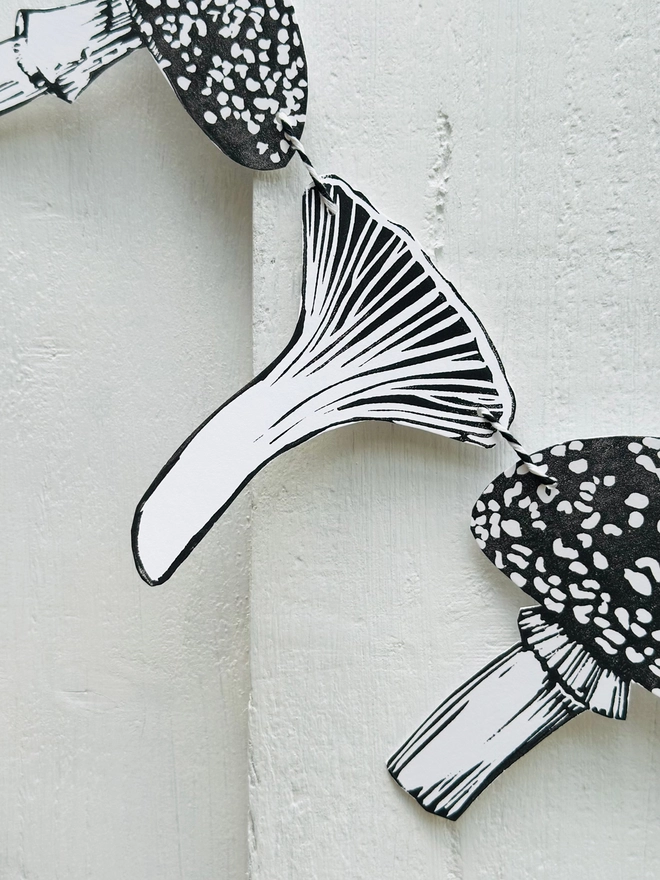 Enchanted Mushroom Garland Hand Printed Monochrome Bunting 