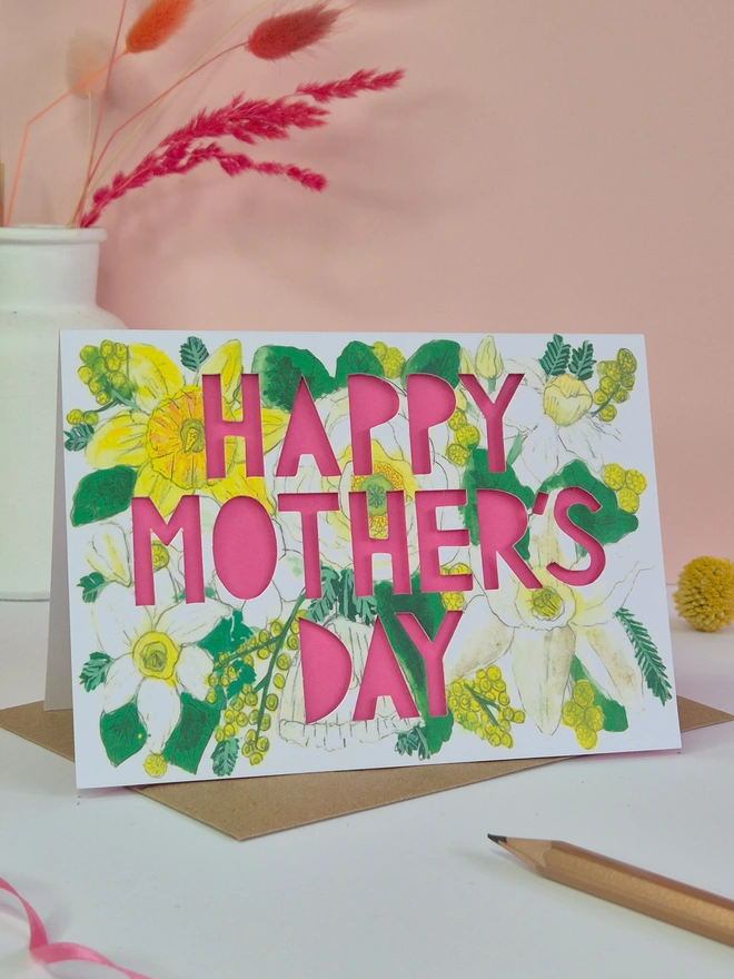 Happy Mother's Day pink paper cut card 