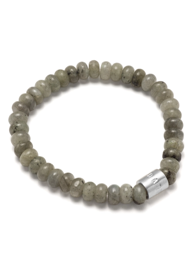 Jade and labradorite stretch bracelet stack with personalised sterling silver life beads