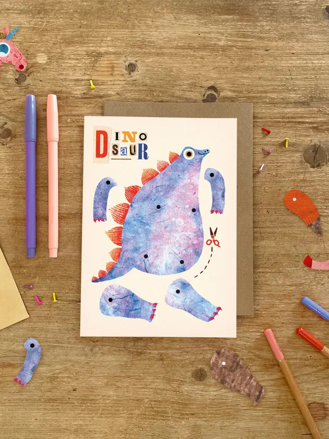 dinosaur split pin puppet card