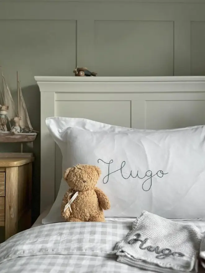 personalised hand embroidered name pillowcase