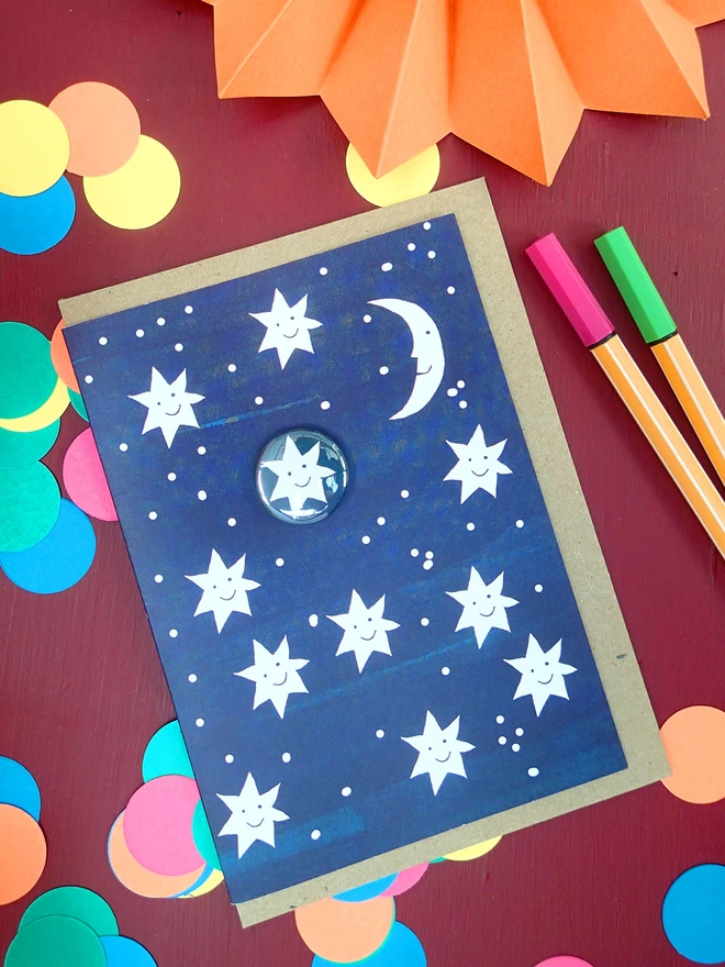 happy stars card with pn badge