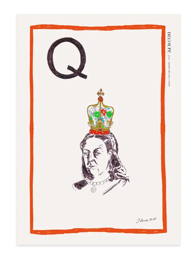 signed a-z alphabet prints. queen print with the letter 'q' in the corner.