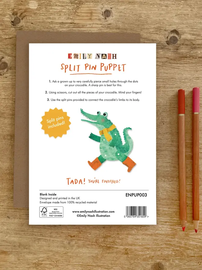 crocodile split pin puppet card