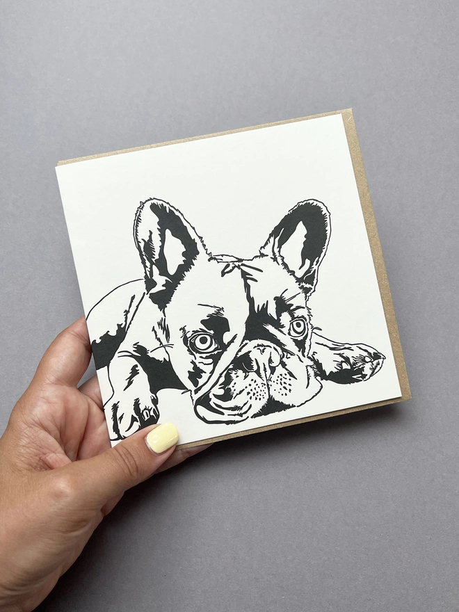 Front of the Frenchie letterpress printed big card