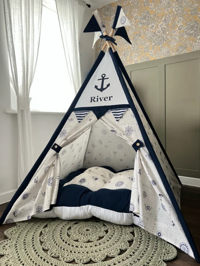 Nautical Teepee Navy Blue. A sailor themed teepee.