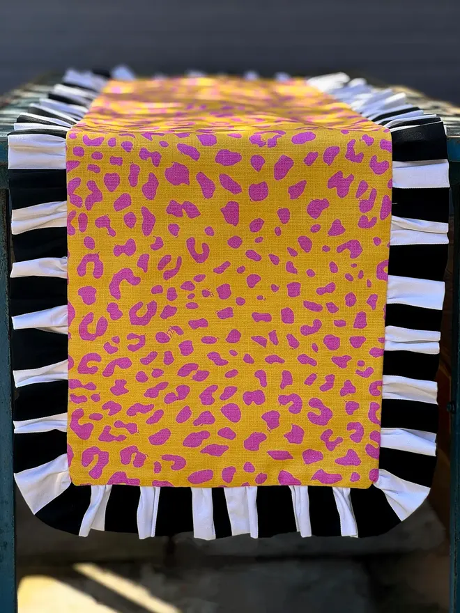 pink yellow zebra leopard print table runner