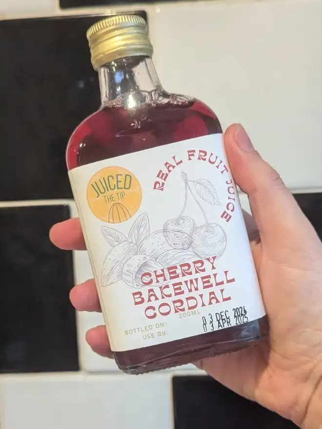 cherry bakewell cordial juice bottle