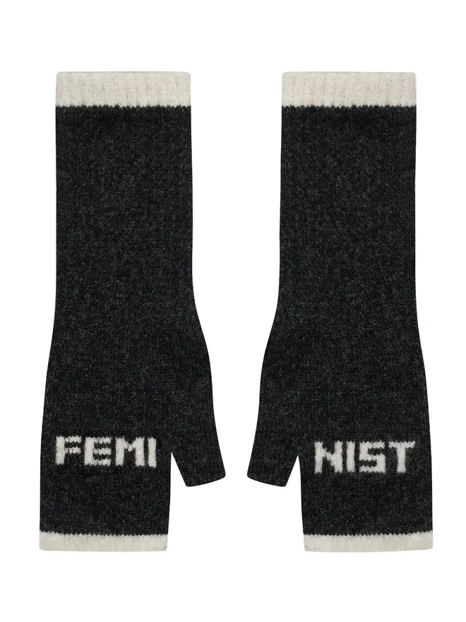Cut out image of Feminist Mittens in Anthracite & Pearl