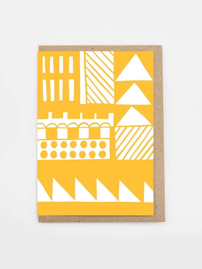 yellow grid shapes pattern greetings card