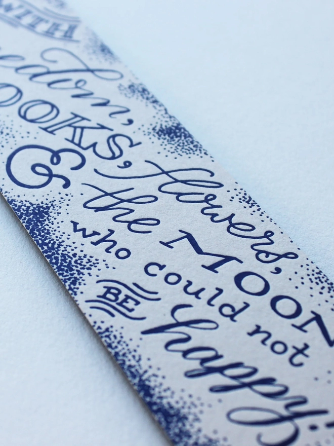 Letterpress bookmark close up