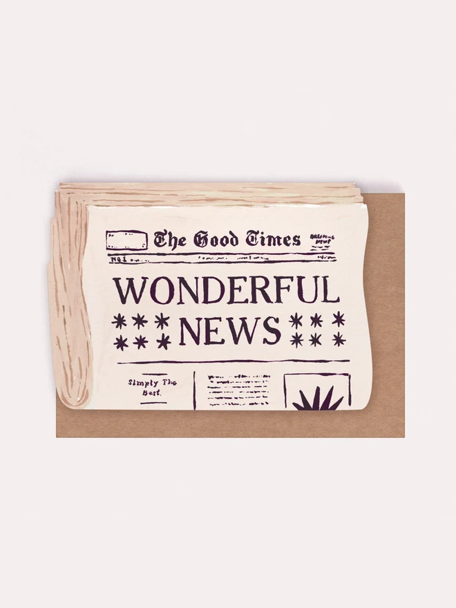 Newspaper Congratulations Card shown with its kraft envelope