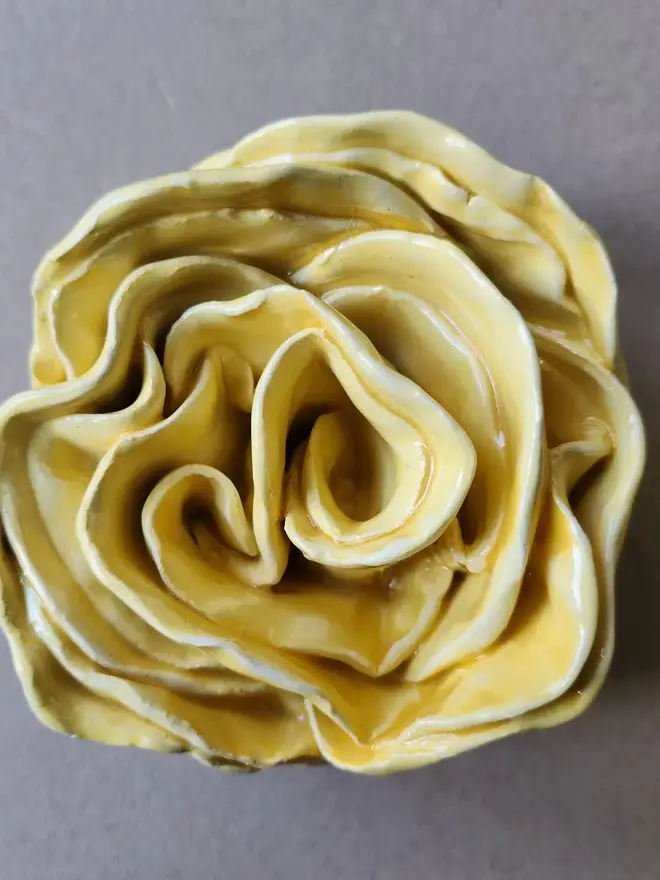 yellow ceramic peony flower rose pottery gift wall decor art 3d sculpture everlasting rose Mother’s Day 