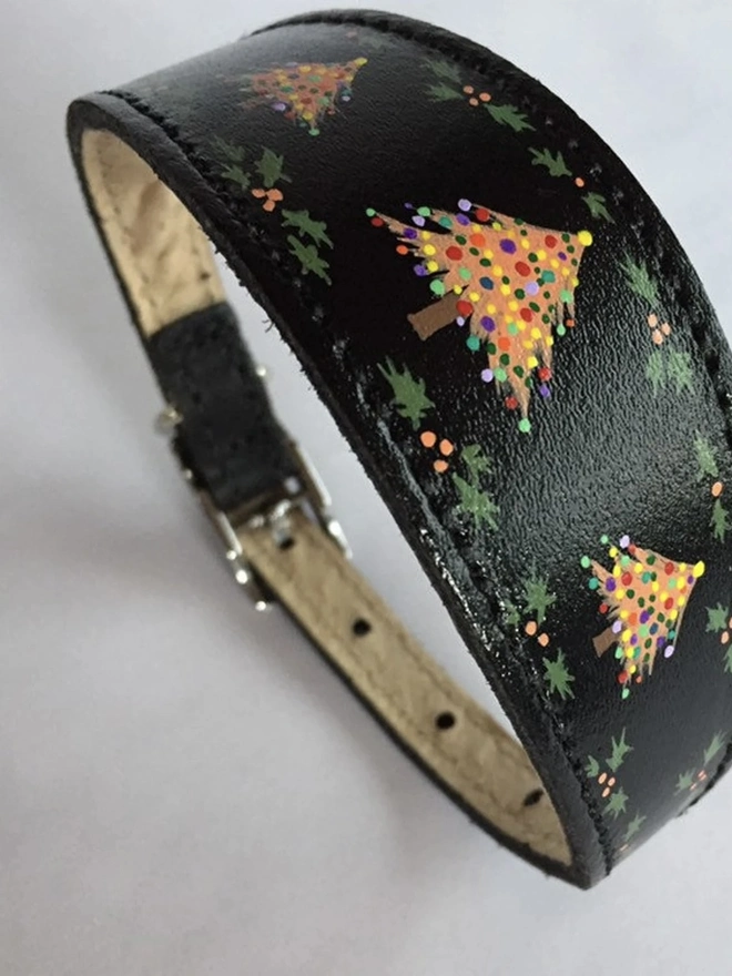 Small/ Medium Festive Christmas Leather Sighthound Collar