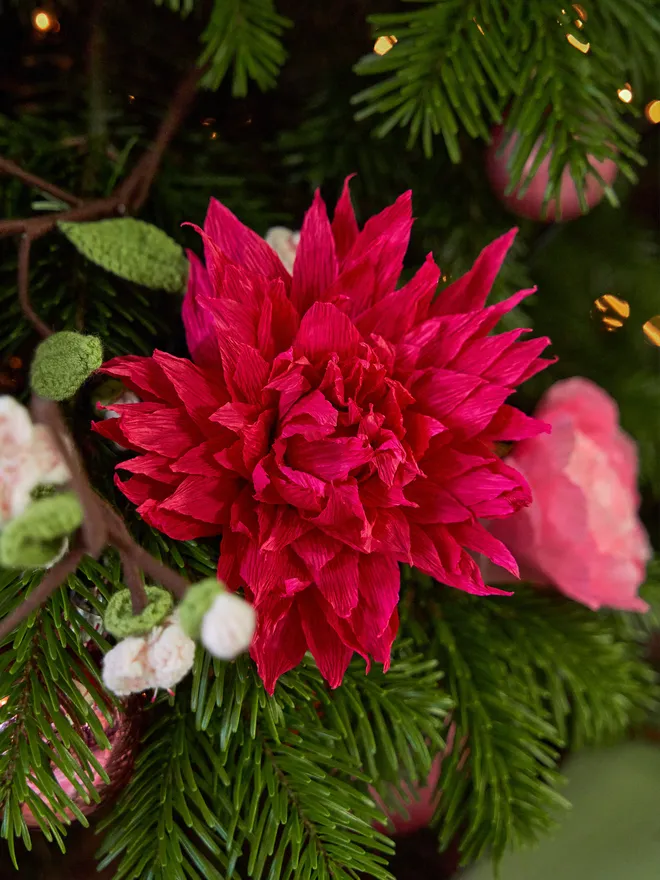 Red Dahlia Paper Flower Christmas Tree Decoration