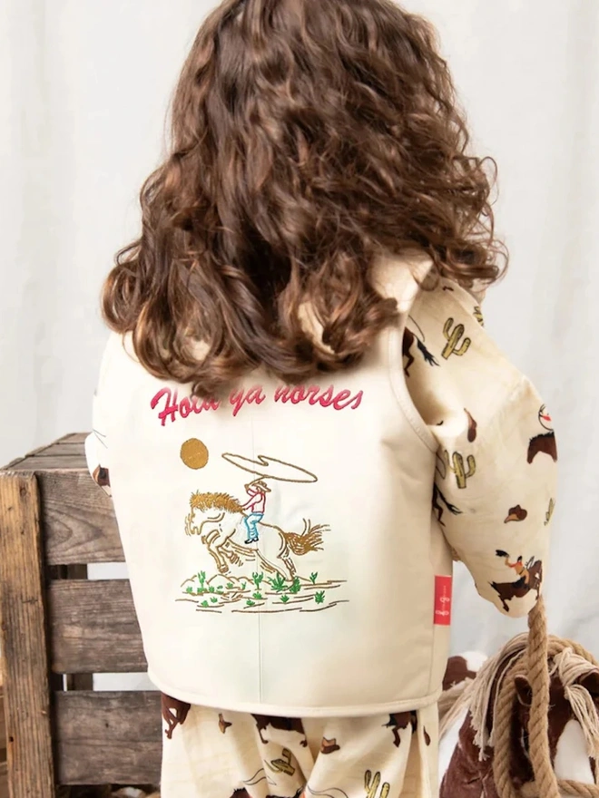 'Hold Ya Horses' Cream Leather Vest