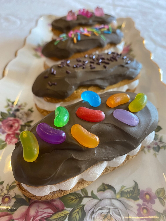 Fake food chocolate eclairs